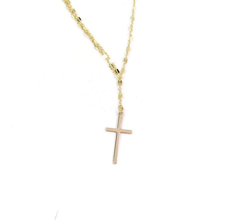 Cross Lariat Necklace | Convertible Gold Filled Reflective Bar Chain